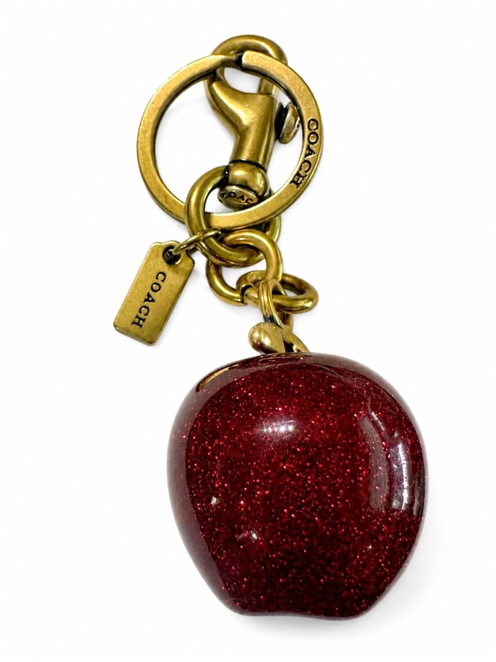 Coach Red Glitter Resin Apple Bag Charm Key Fob Gold Tone